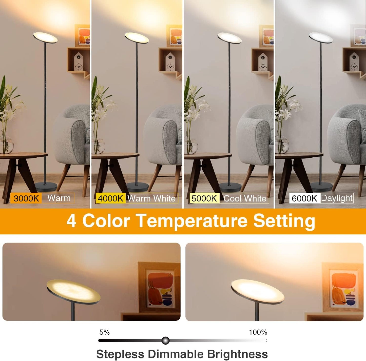 Modern LED Floor Lamp with Remote | Eye-Caring & Dimmable