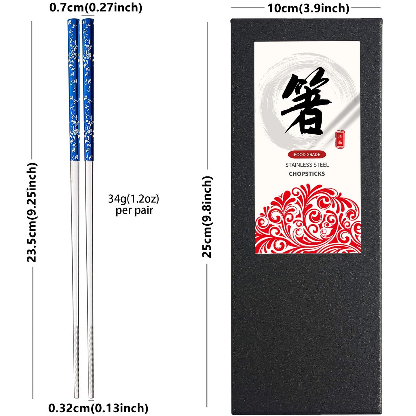YOZOTI Stainless Steel Chopsticks, Silver Reusable Chopsticks, 5 Pairs Dishwasher Safe Metal Chopsticks, Easy to Use, Square Lightweight Chop Sticks, Gift Set (Silver)
