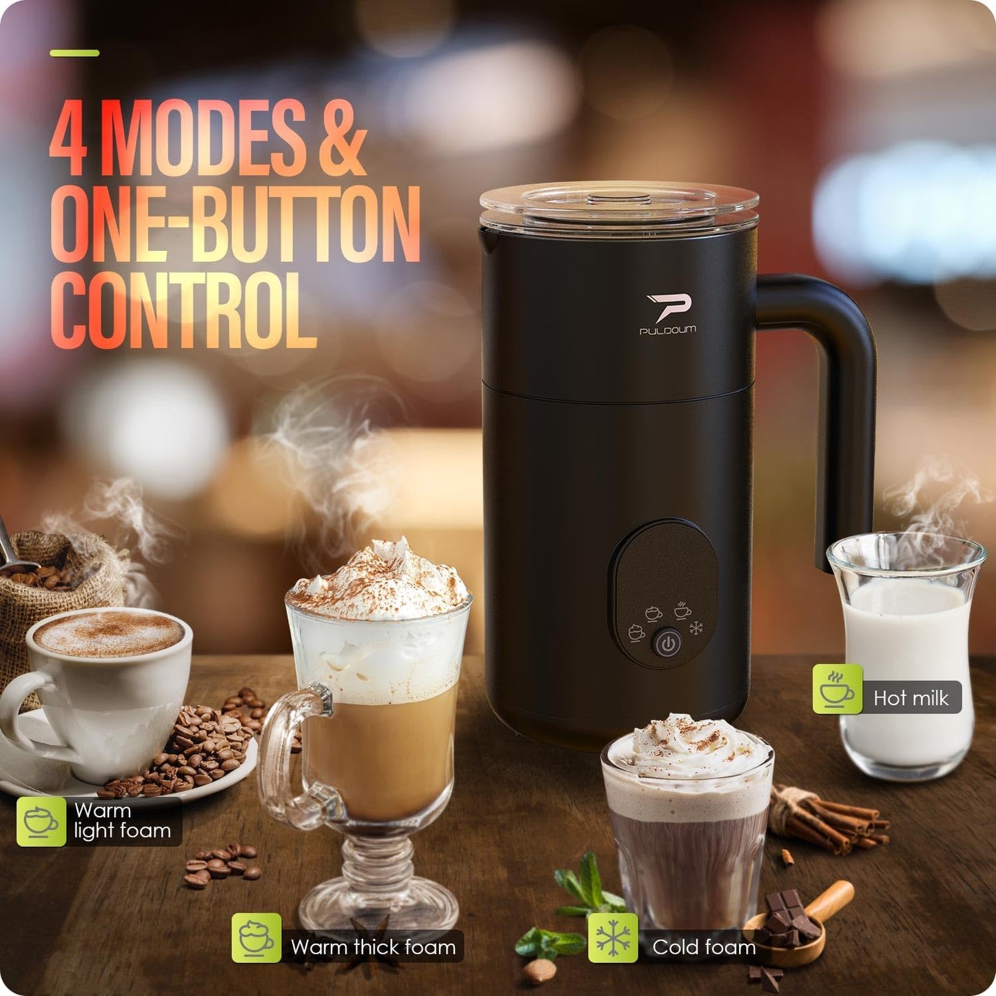 Milk Frother, Electric Milk Frother and Steamer 4 in 1 Automatic Coffee Steamer Frother, 11.8OZ / 350ML Warm and Cold Foam Frother for Coffee (Black)