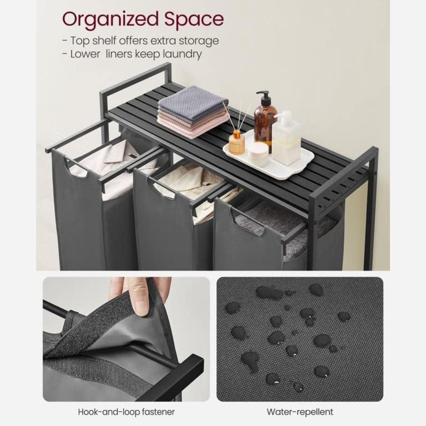 Laundry Hamper with Shelf | 3-Section Laundry Sorter | Storage Unit
