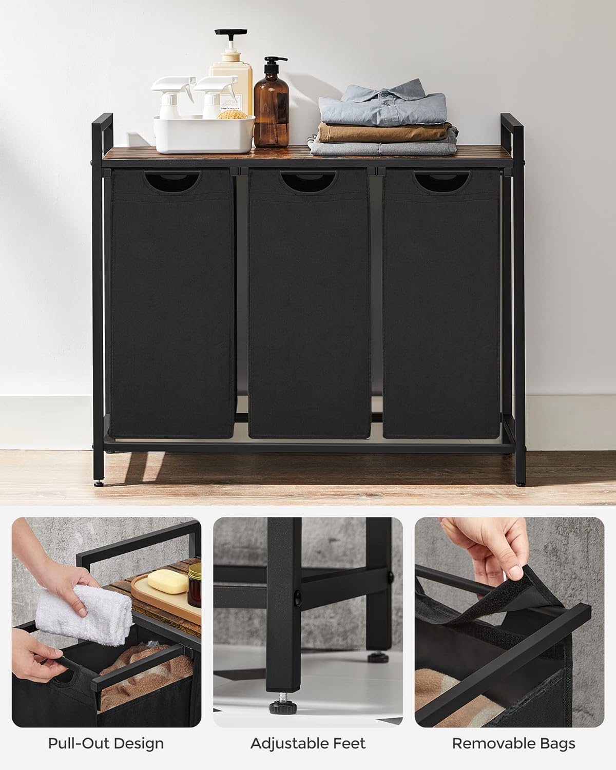 Laundry Hamper with Shelf | 3-Section Laundry Sorter | Storage Unit