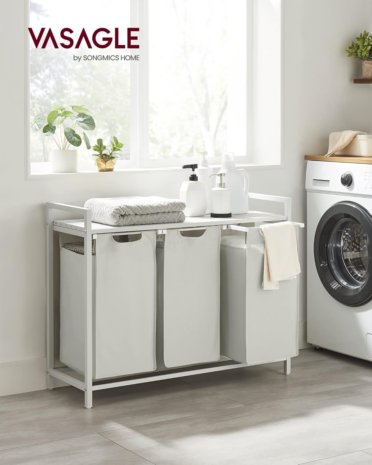Laundry Hamper with Shelf | 3-Section Laundry Sorter | Storage Unit