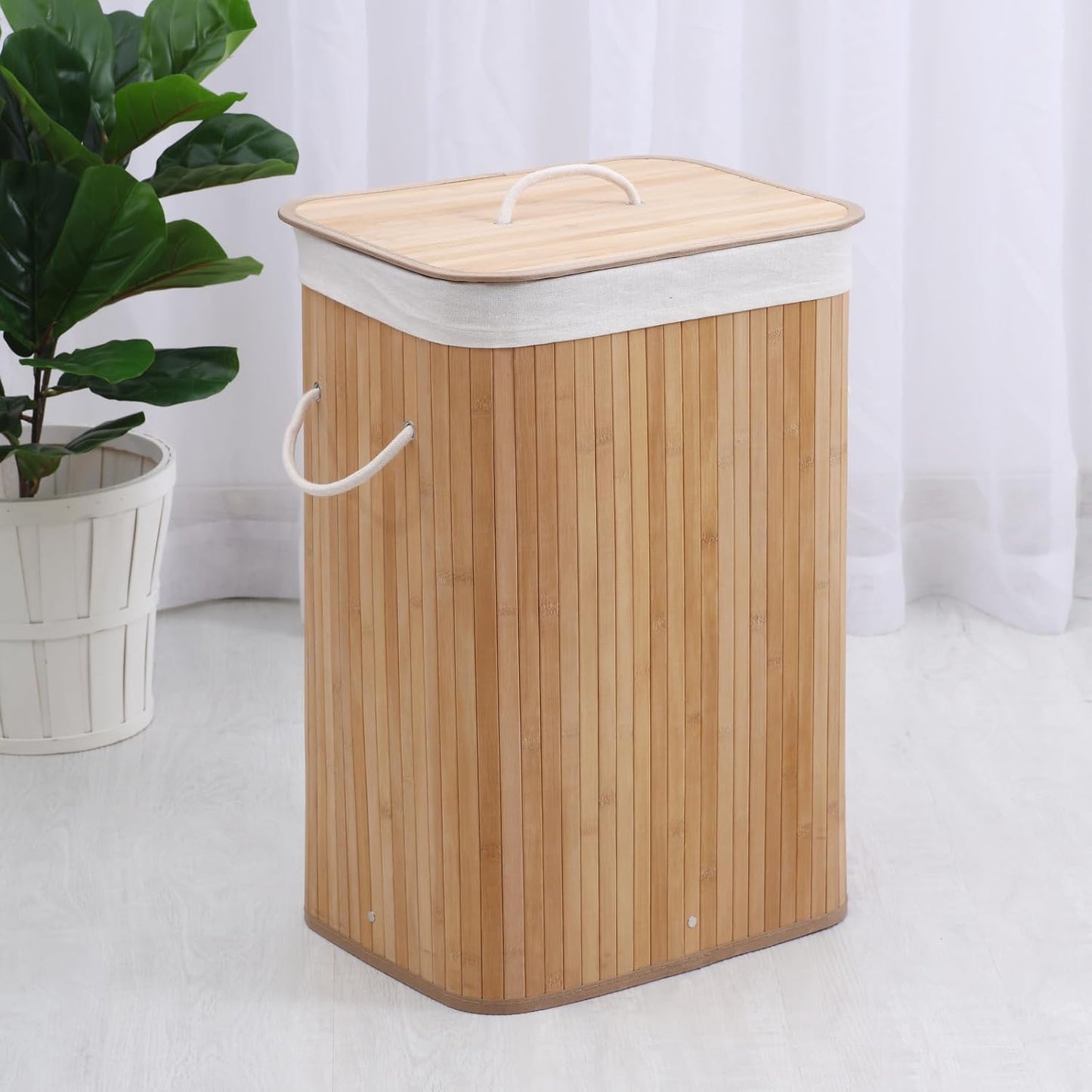 Bamboo Laundry Hamper | Rectangular Laundry Basket | Foldable Storage