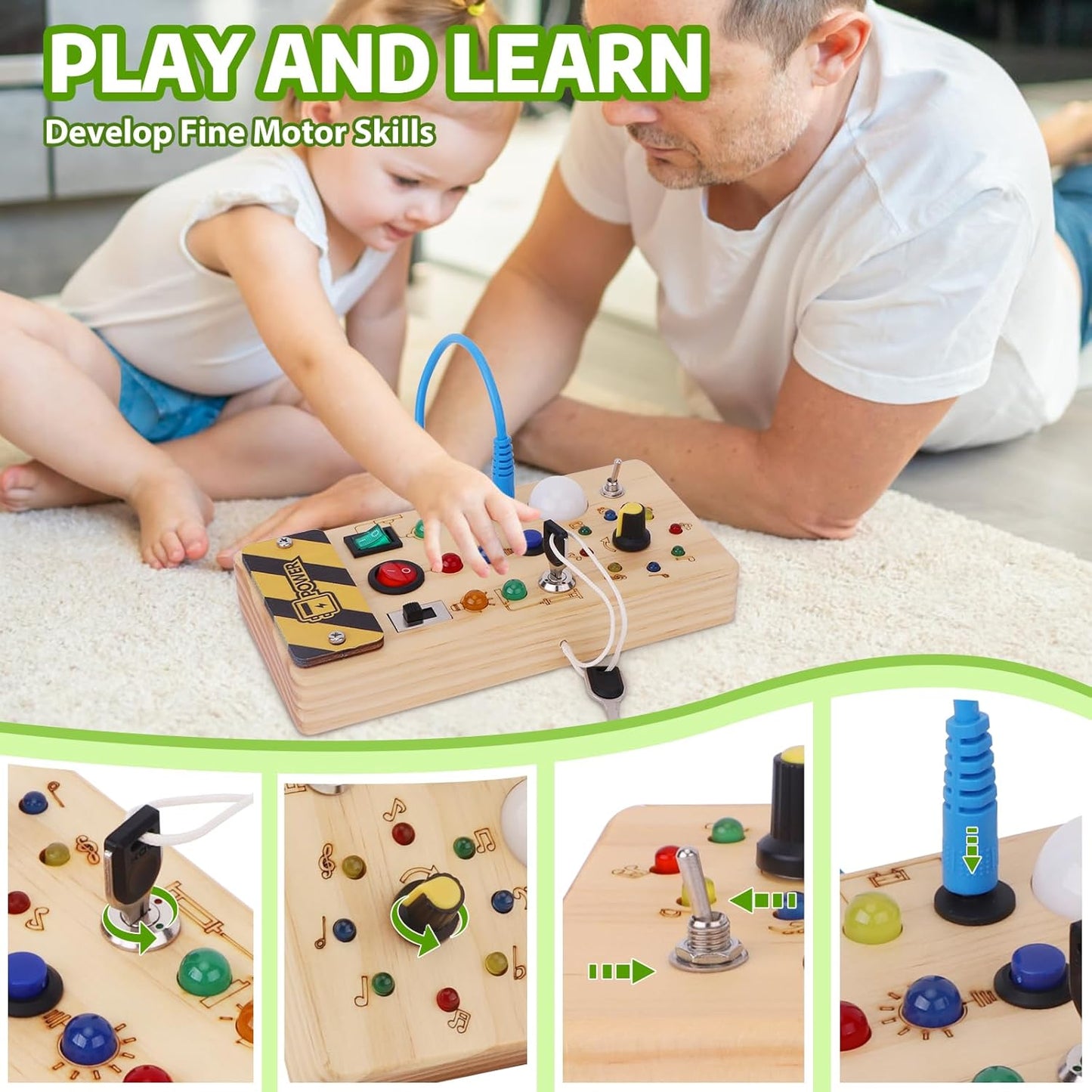 Montessori Busy Board Kids Toys, Toys for 1+ Year Old, Sensory Wooden Boy Toddler Games