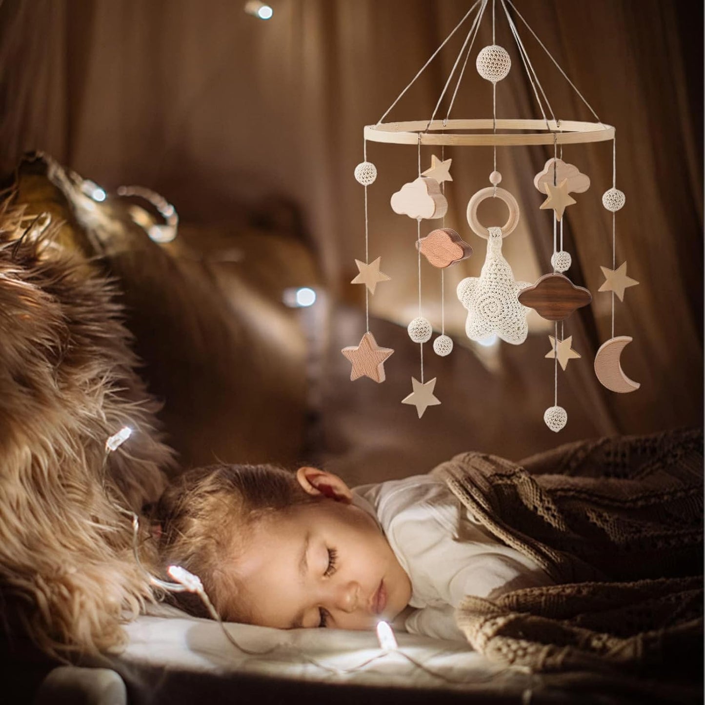Beechwood Crib Mobile Holder - 360° Rotate, Adjustable Arm - Natural Wood, Minimalist - For Cribs No Side Rails - Baby Nursery Decor