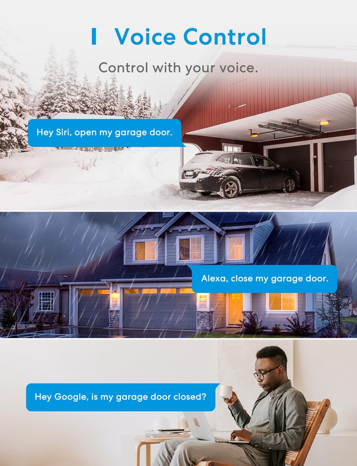 meross Smart Garage Door Opener Remote, Compatible with Apple HomeKit, Amazon Alexa, Google Assistant, SmartThings, Multiple Notification Modes, No Hub Needed