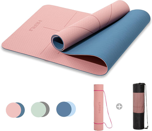 Premium Non-Slip Yoga Mat with Alignment Lines - 6mm Thick Exercise Mat