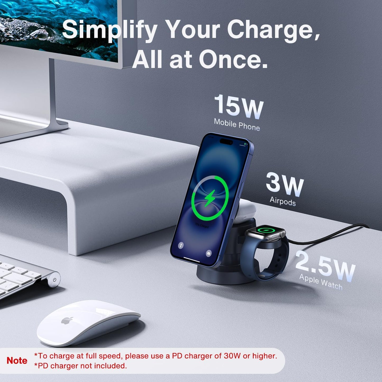 4-in-1 Wireless Charging Station for iPhone, Apple Watch & AirPods