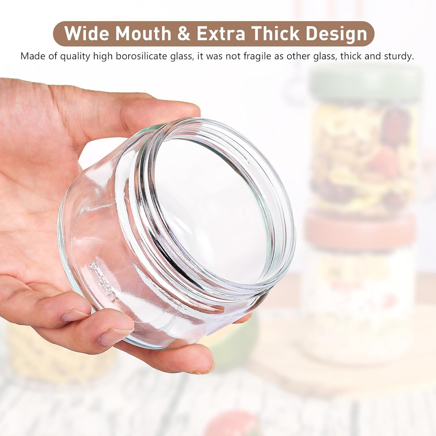 Feshory 6 Pack Overnight Oats Container Jar with Screw Lid - Wide Mouth & Airtight Glass Food Storage Jar, Wide Mouth Glass Meal Prep Containers for Baby Food, Salad, Spice, Snacks, Dressing Sauce