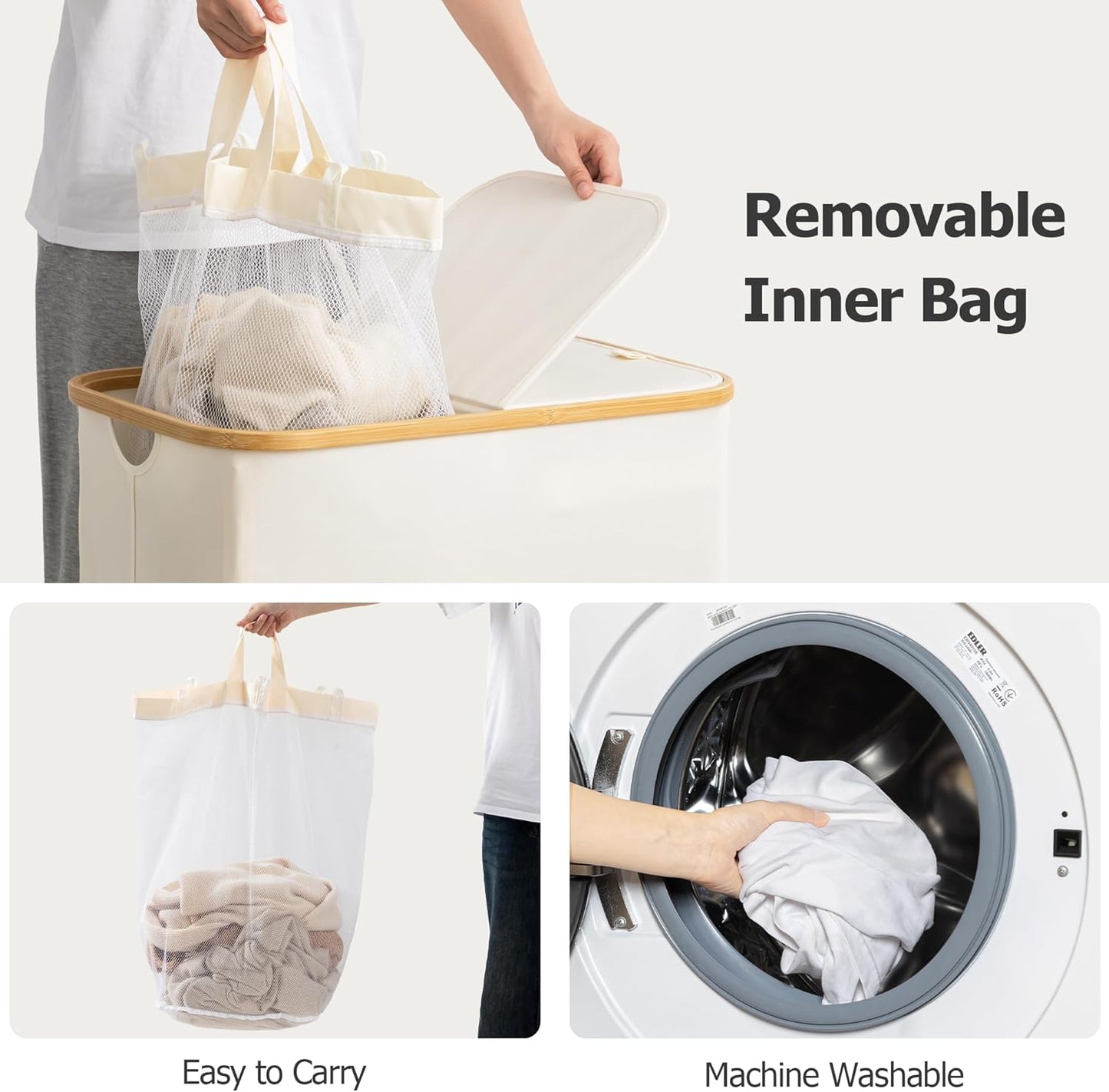 Large Double Hamper | Storage Basket with Lid & Removable Bags