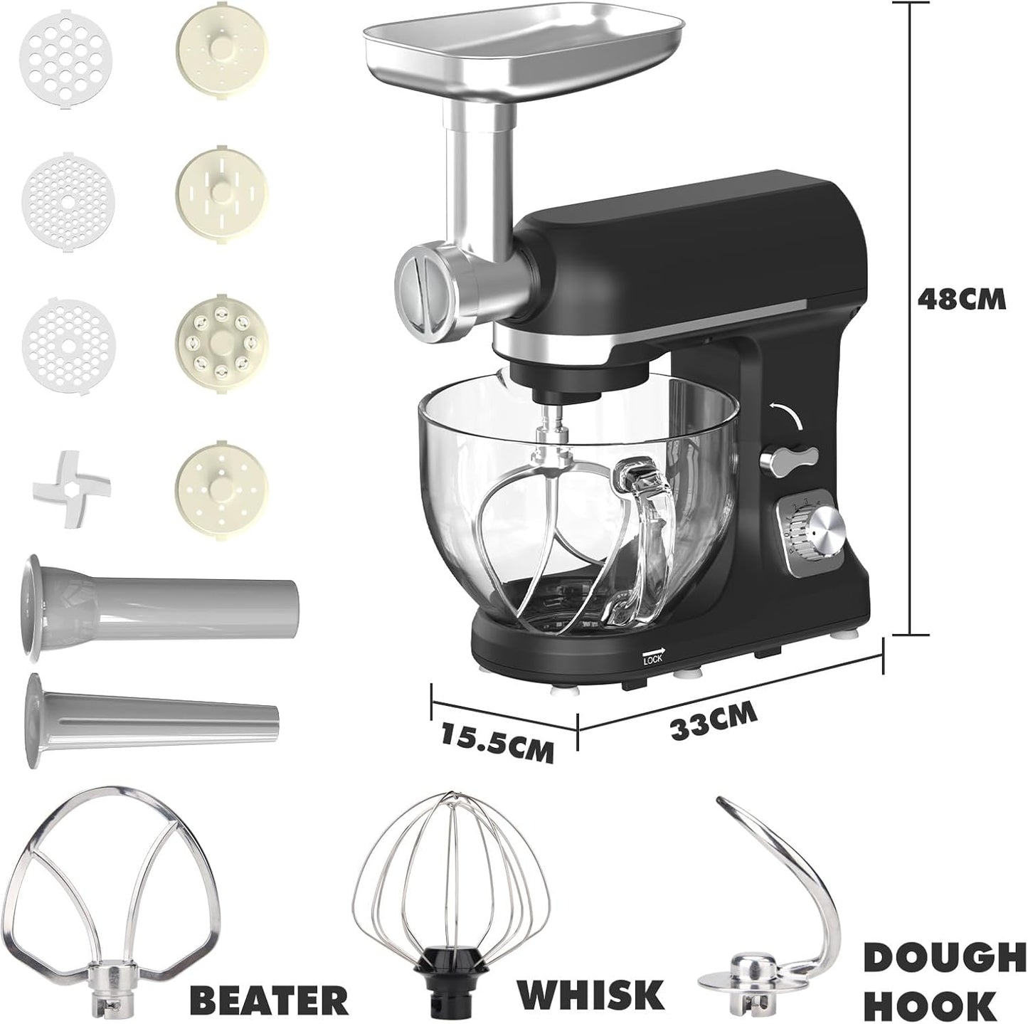 1400W Stand Mixer | 6.5L Electric Food Mixer for Baking
