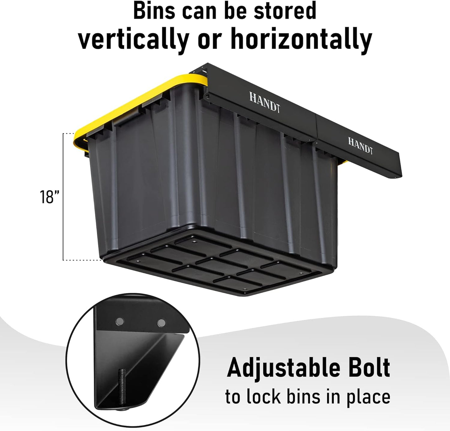 HANDT Overhead Garage Storage Rack, Garage Ceiling Storage Racks, Garage Storage Bin Organization System, Heavy Duty Metal Overhead Bin Rack For Container, Supports Most Storage Bins, 4 Sets Black
