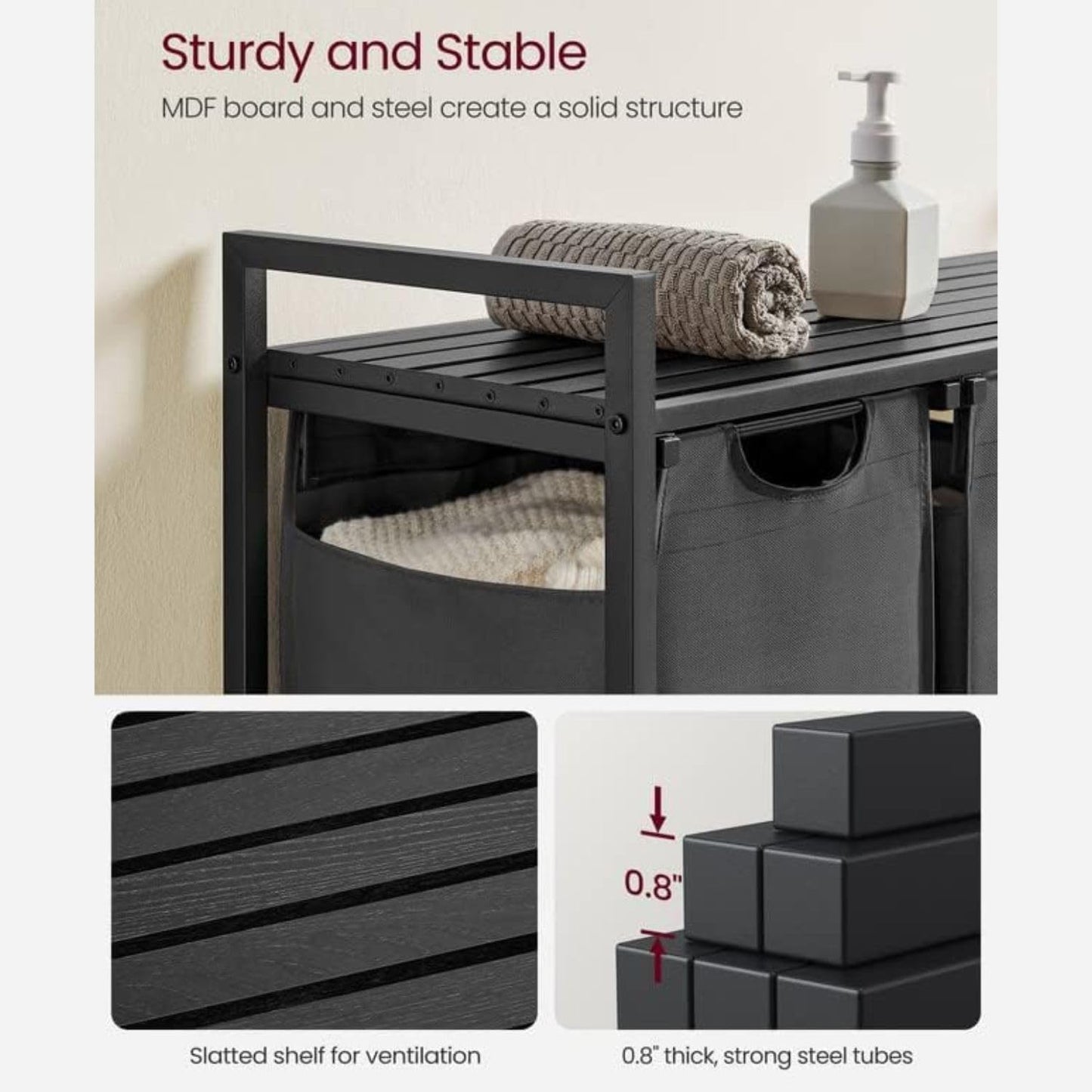 Laundry Hamper with Shelf | 3-Section Laundry Sorter | Storage Unit