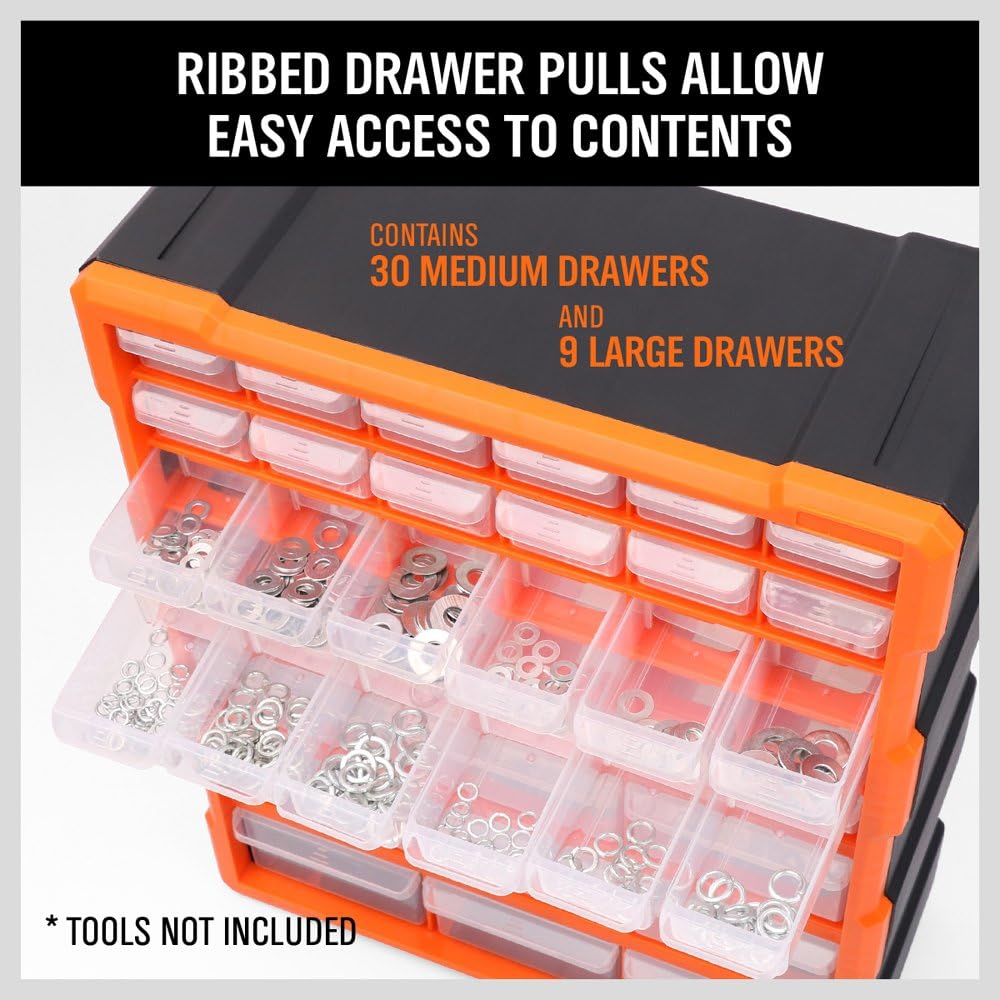 HORUSDY 39-Drawers Storage Cabinet Tool Box, Wall Mount Parts Storage Bin Chest Case Plastic Organiser Toolbox with Divider In Each Drawer