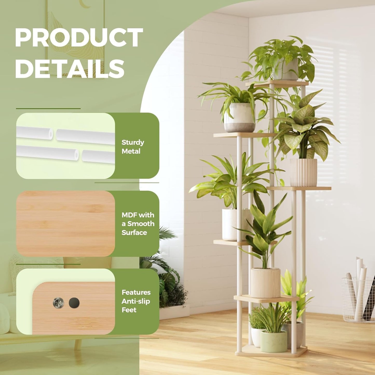 Tall Tiered Indoor Plant Stand | Corner Shelf
