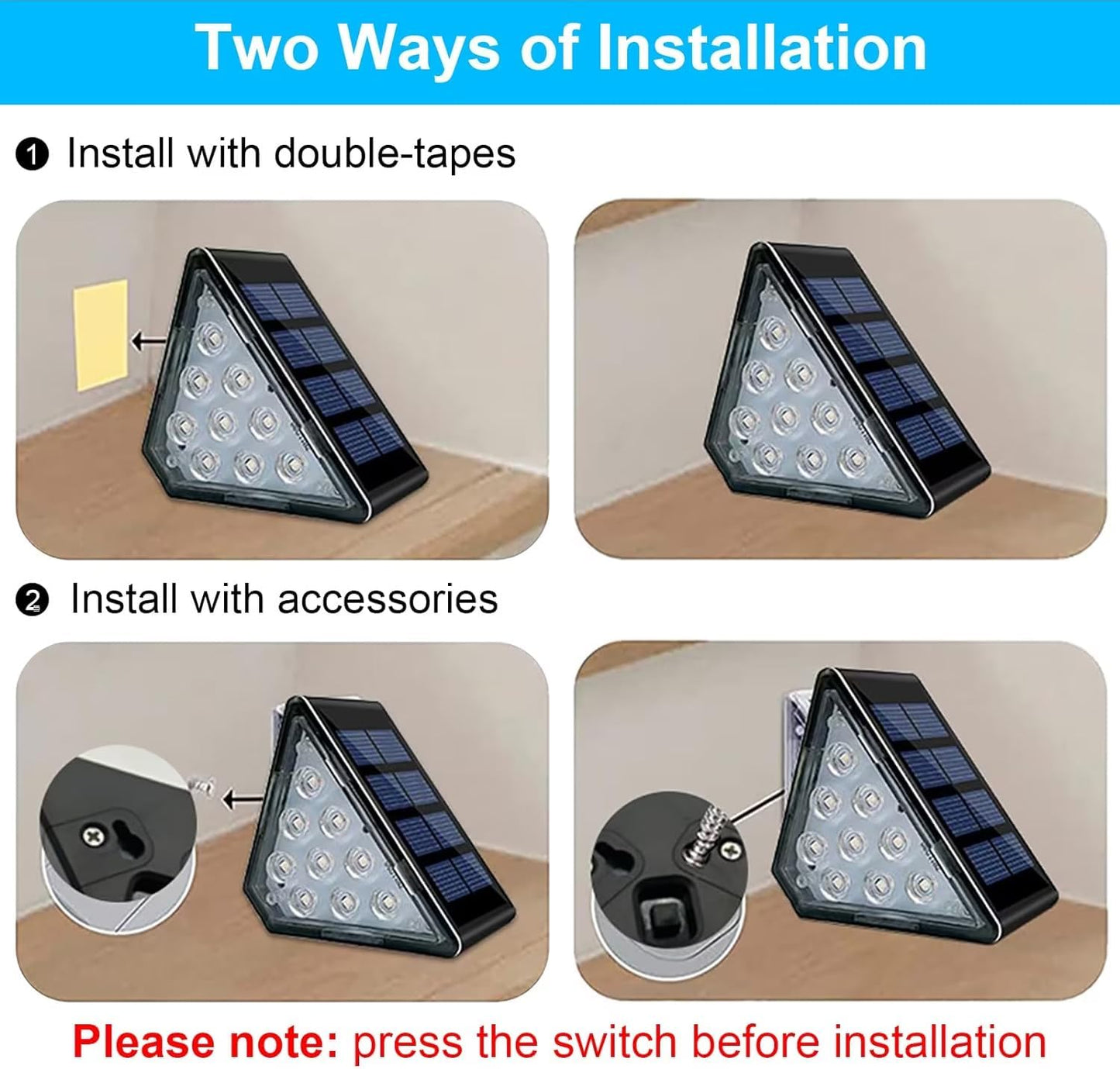 Solar Stair Lights, IP67 Waterproof Outdoor Solar Step Lights, 3000K Warm White Outdoor Solar Powered Step Lights, Dusk to Dawn Lighting Decor for Garden, Stair, Deck, Front Porch, Patio (6 Pack)