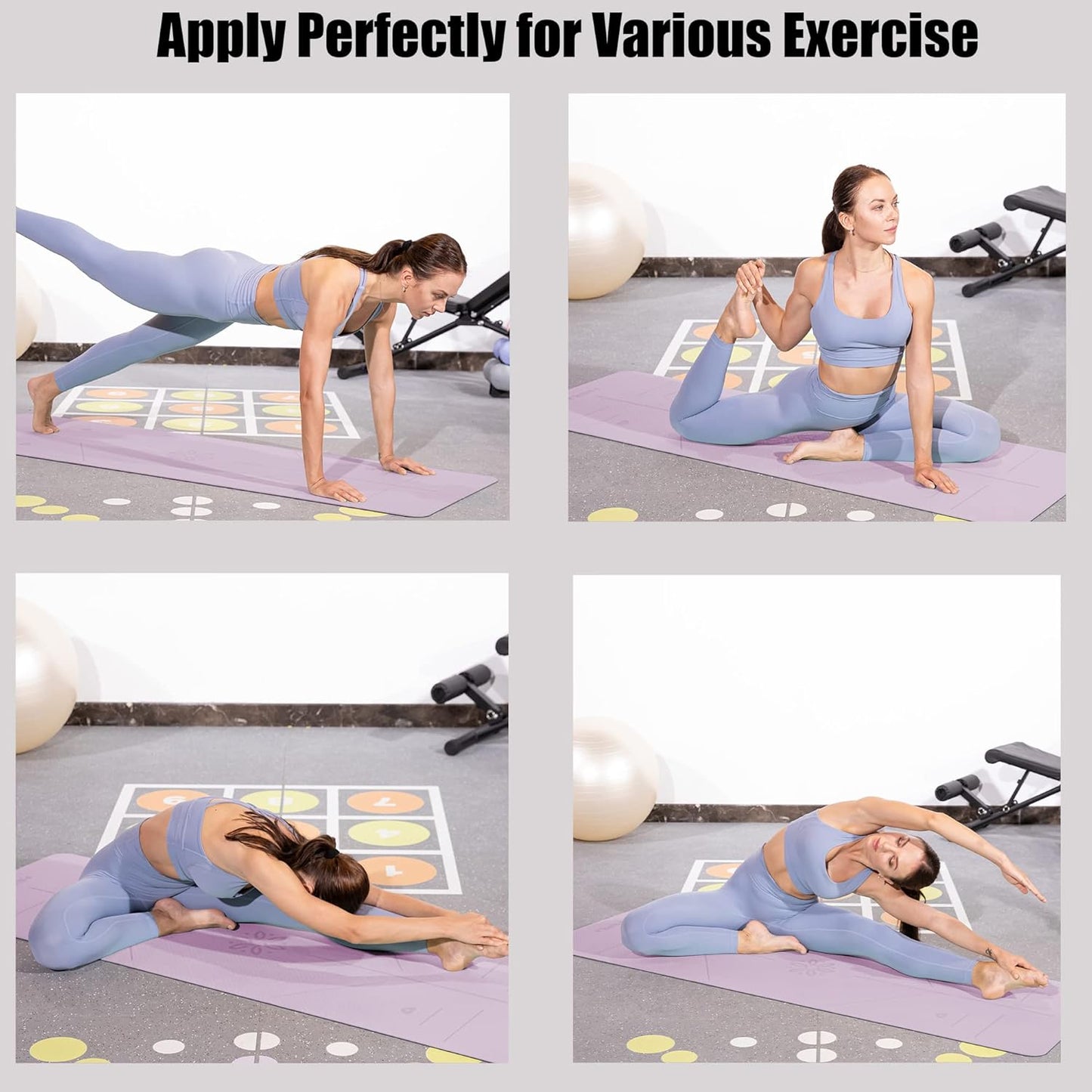Premium Non-Slip Yoga Mat with Alignment Lines - 6mm Thick Exercise Mat