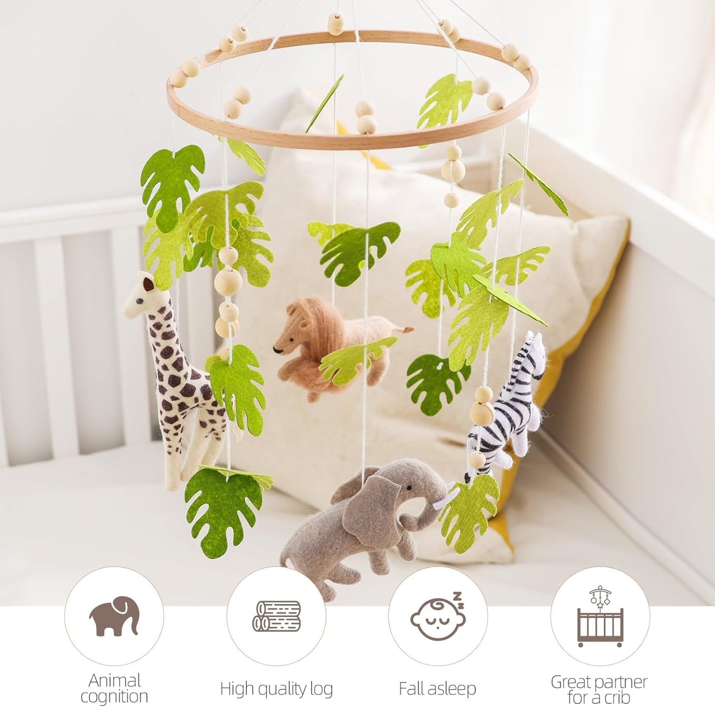 Beechwood Crib Mobile Holder - 360° Rotate, Adjustable Arm - Natural Wood, Minimalist - For Cribs No Side Rails - Baby Nursery Decor