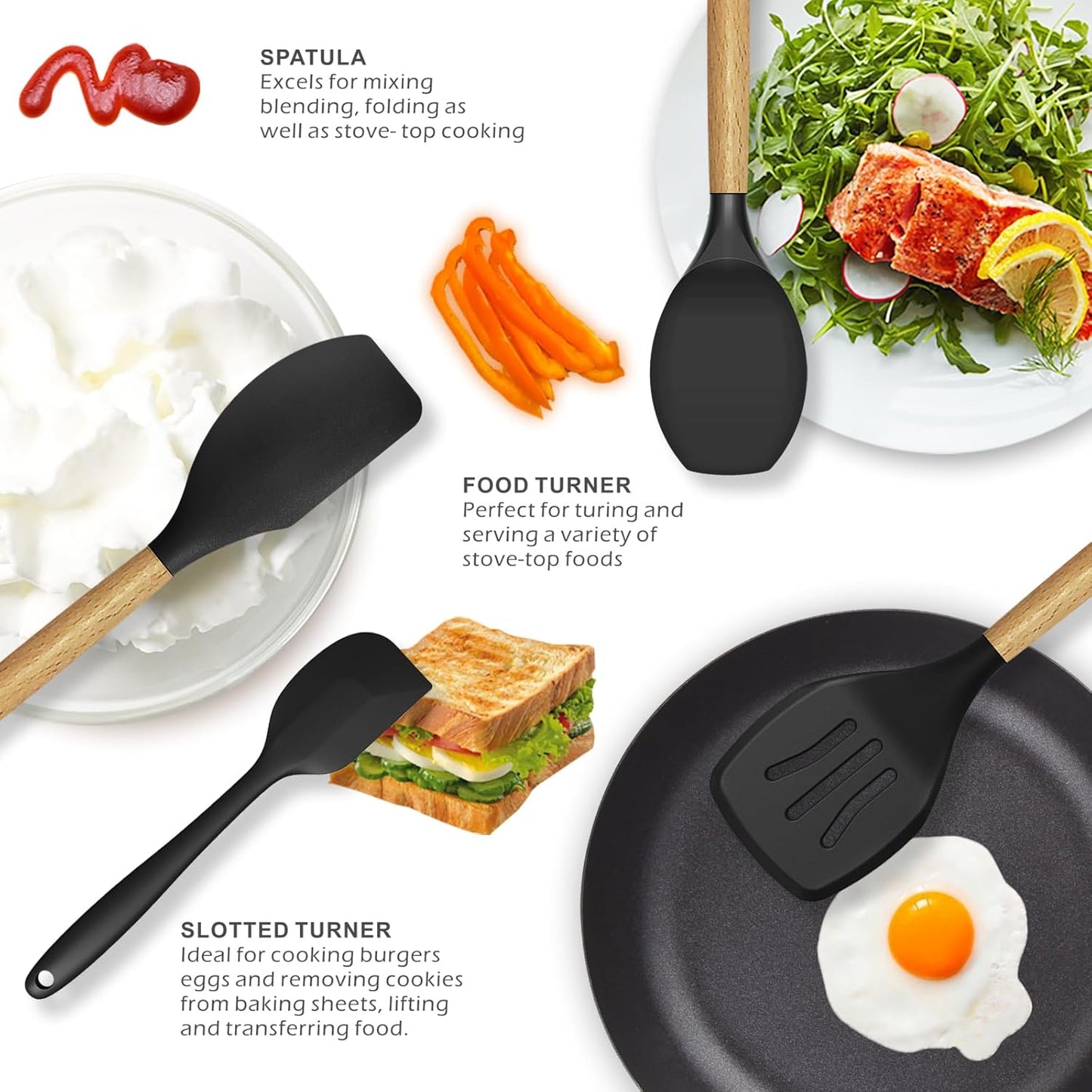 14-Piece Silicone Kitchen Utensil Set with Wooden Handles
