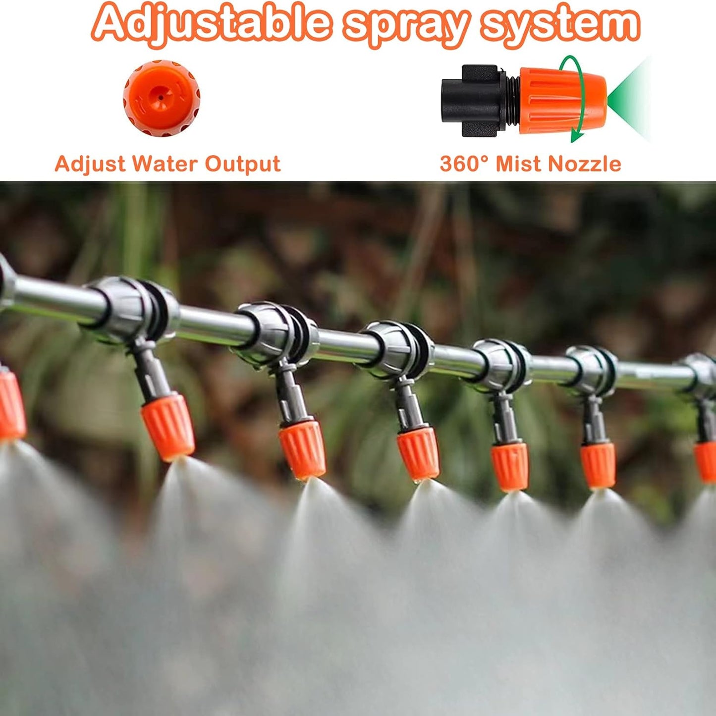 Tivddikun Drip Irrigation Kit, 360° Bendable Watering System with 49FT/15M Drip Irrigation Hose, 20 T-joints, 15 Adjustable Brass Misting Nozzles, 10 Fixed Stems, Anti-blocked Universal Faucet Adapter