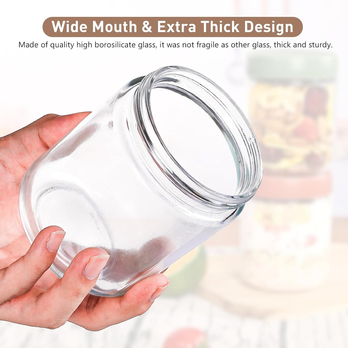 Feshory 6 Pack Overnight Oats Container Jar with Screw Lid - Wide Mouth & Airtight Glass Food Storage Jar, Wide Mouth Glass Meal Prep Containers for Baby Food, Salad, Spice, Snacks, Dressing Sauce