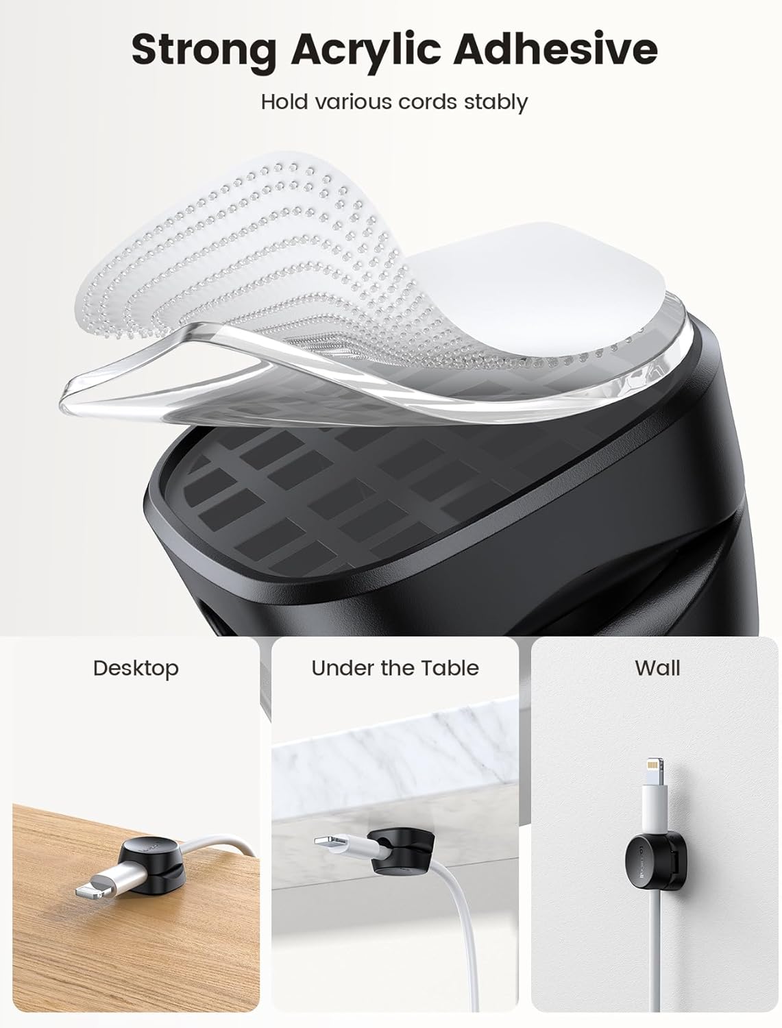 One-Hand Cable Clips | Desk Cord Organizer | Adhesive Cord Holders