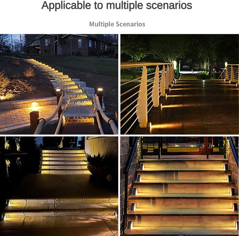 Solar Stair Lights, IP67 Waterproof Outdoor Solar Step Lights, 3000K Warm White Outdoor Solar Powered Step Lights, Dusk to Dawn Lighting Decor for Garden, Stair, Deck, Front Porch, Patio (6 Pack)