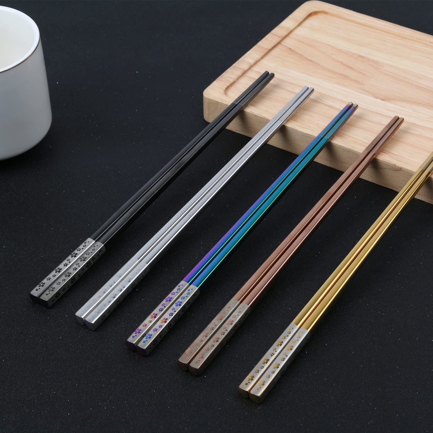 YOZOTI Stainless Steel Chopsticks, Silver Reusable Chopsticks, 5 Pairs Dishwasher Safe Metal Chopsticks, Easy to Use, Square Lightweight Chop Sticks, Gift Set (Silver)