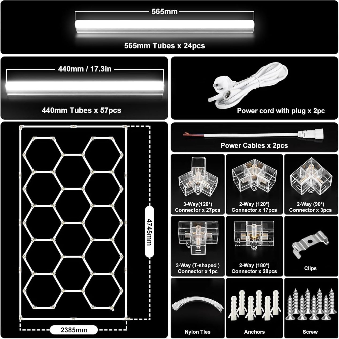 TONGLIN Hexagon Garage Light, 14 Grids 680W 81600 Lumens Hexagon Led Garage Light with Rectangle Frame 6500K for Garage, Basement, Warehouse, Auto Beauty Shop, Car Detailing Shop