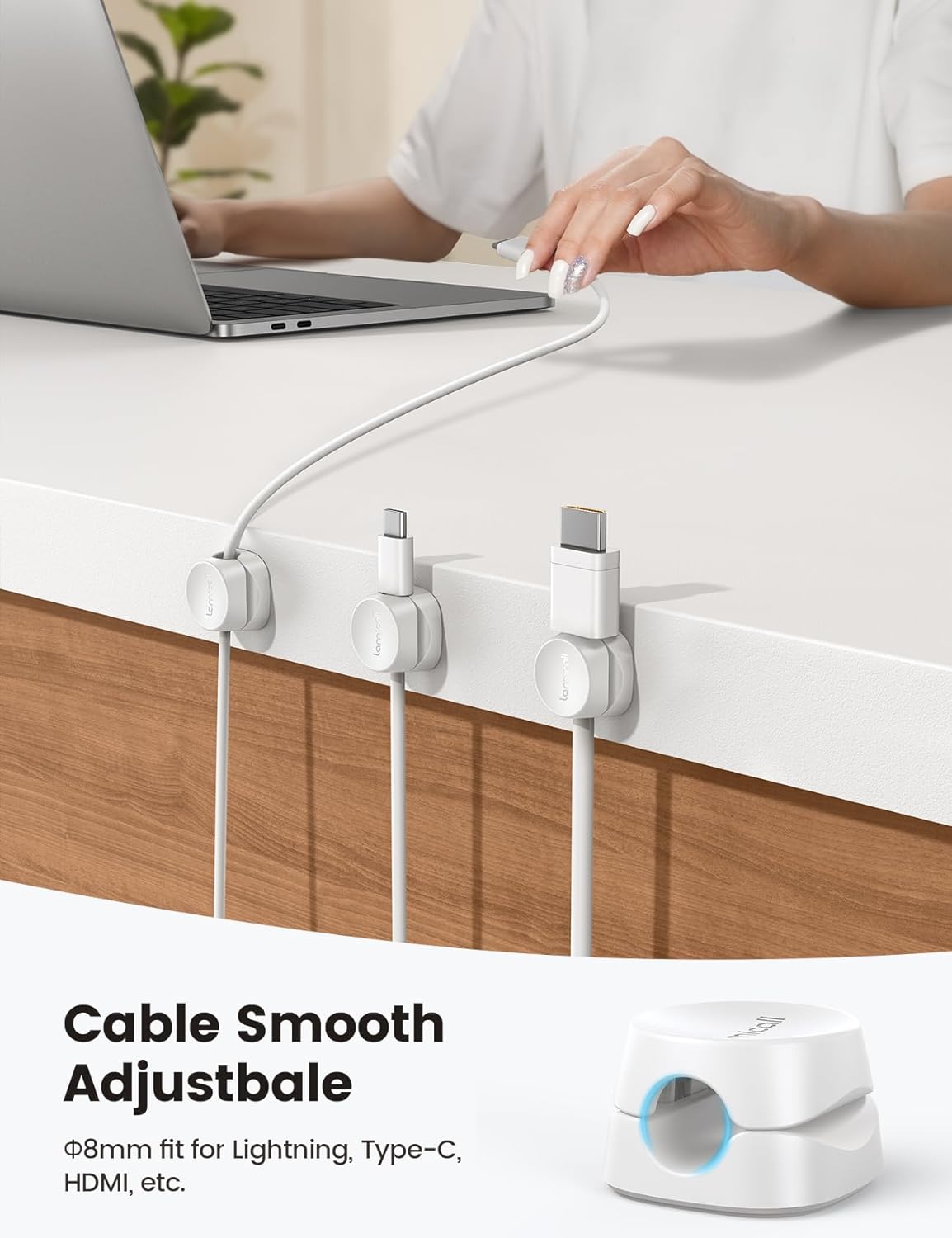 One-Hand Cable Clips | Desk Cord Organizer | Adhesive Cord Holders