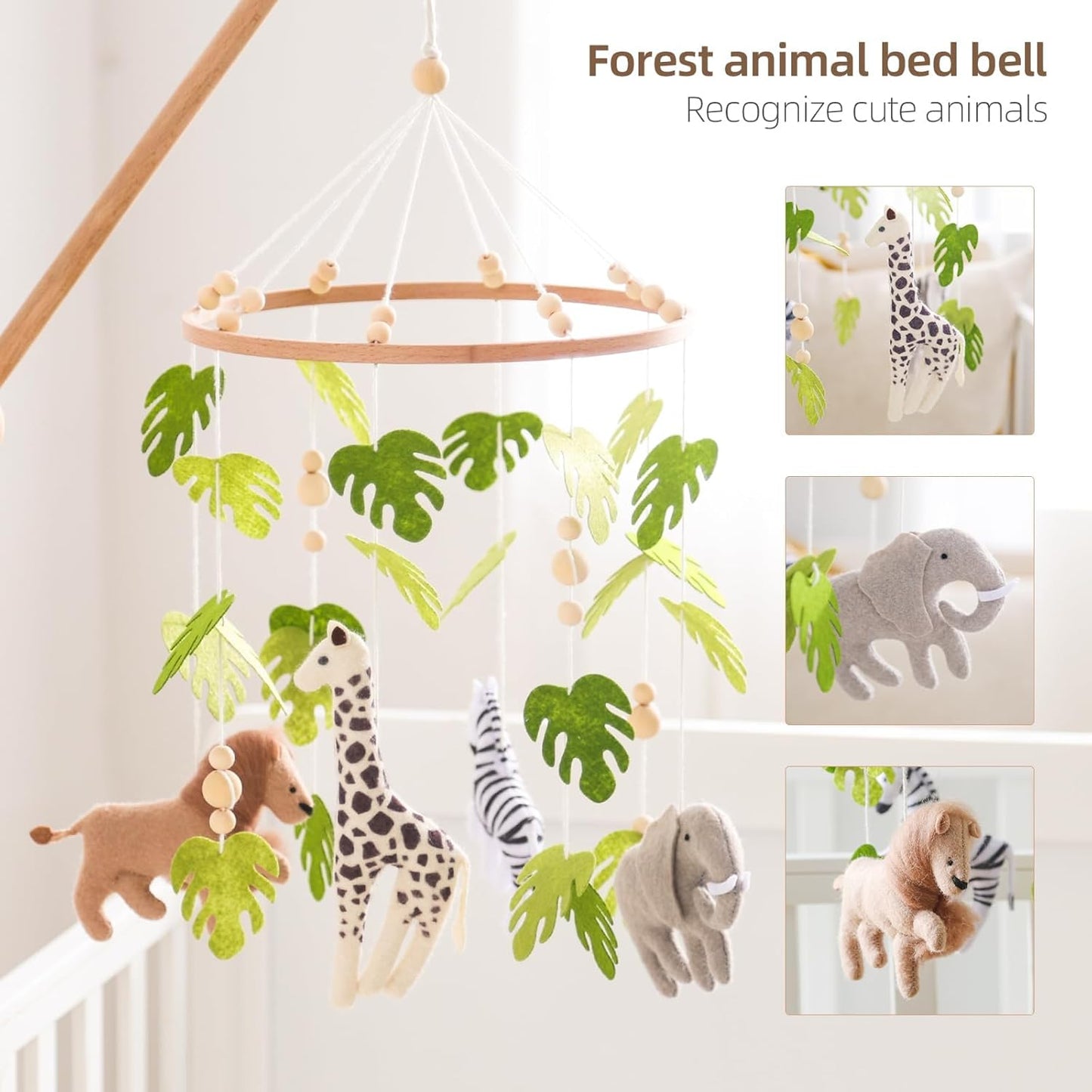 Beechwood Crib Mobile Holder - 360° Rotate, Adjustable Arm - Natural Wood, Minimalist - For Cribs No Side Rails - Baby Nursery Decor