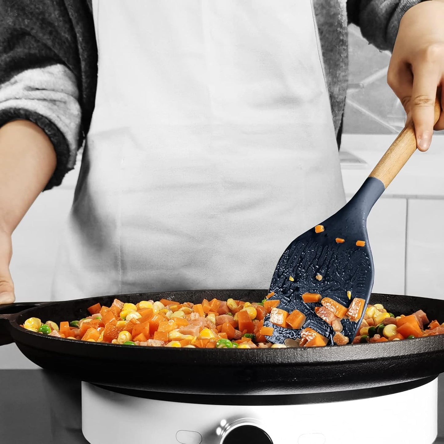 14-Piece Silicone Kitchen Utensil Set with Wooden Handles