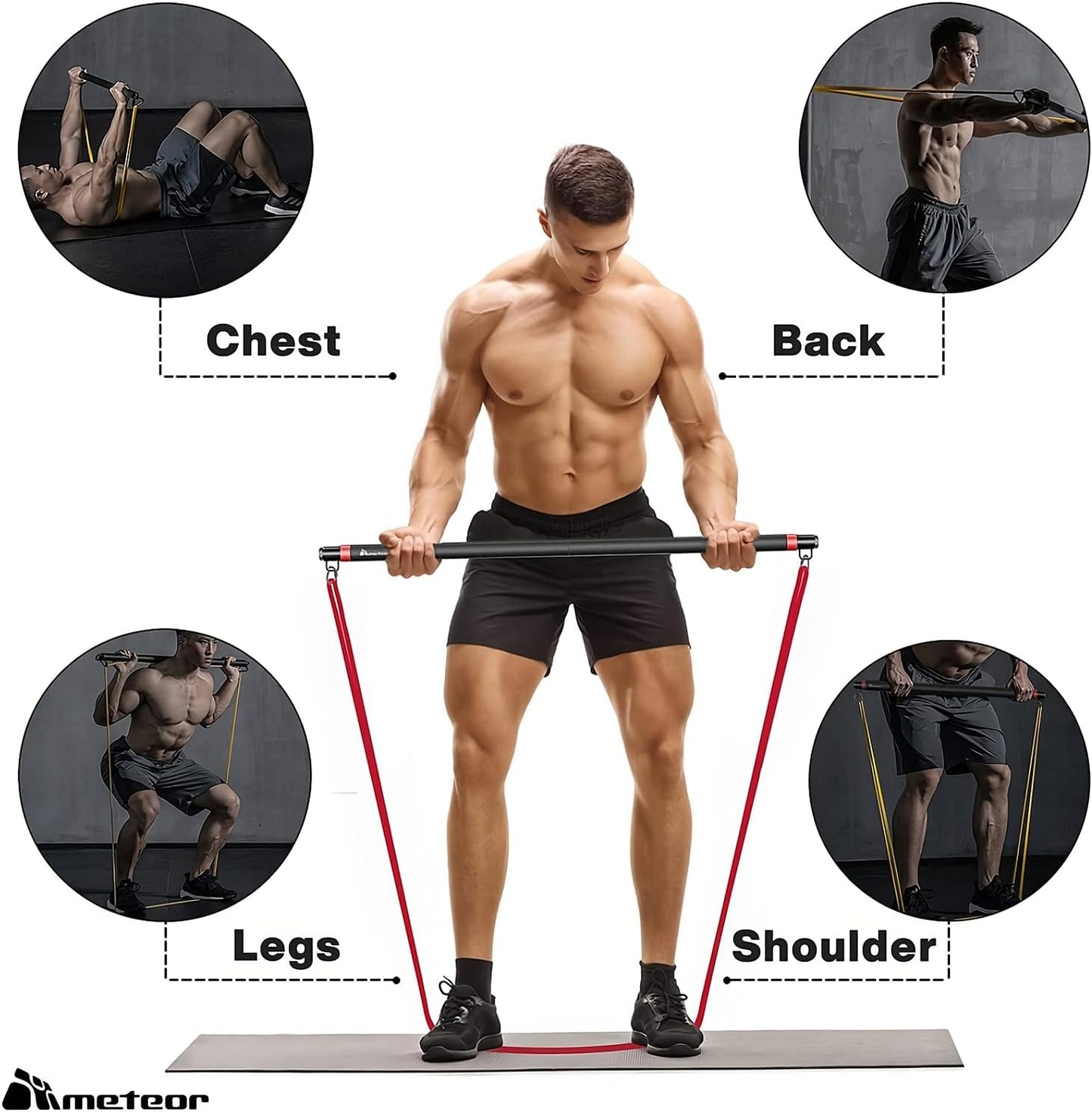 Meteor Essential Power Bands, Resistance Loop Set, Natural Latex Fitness Bands for Workout, Yoga, Weightlifting, Physical Therapy, Rehab, Bench Press, Dead Lift, Improve Mobility and Strength