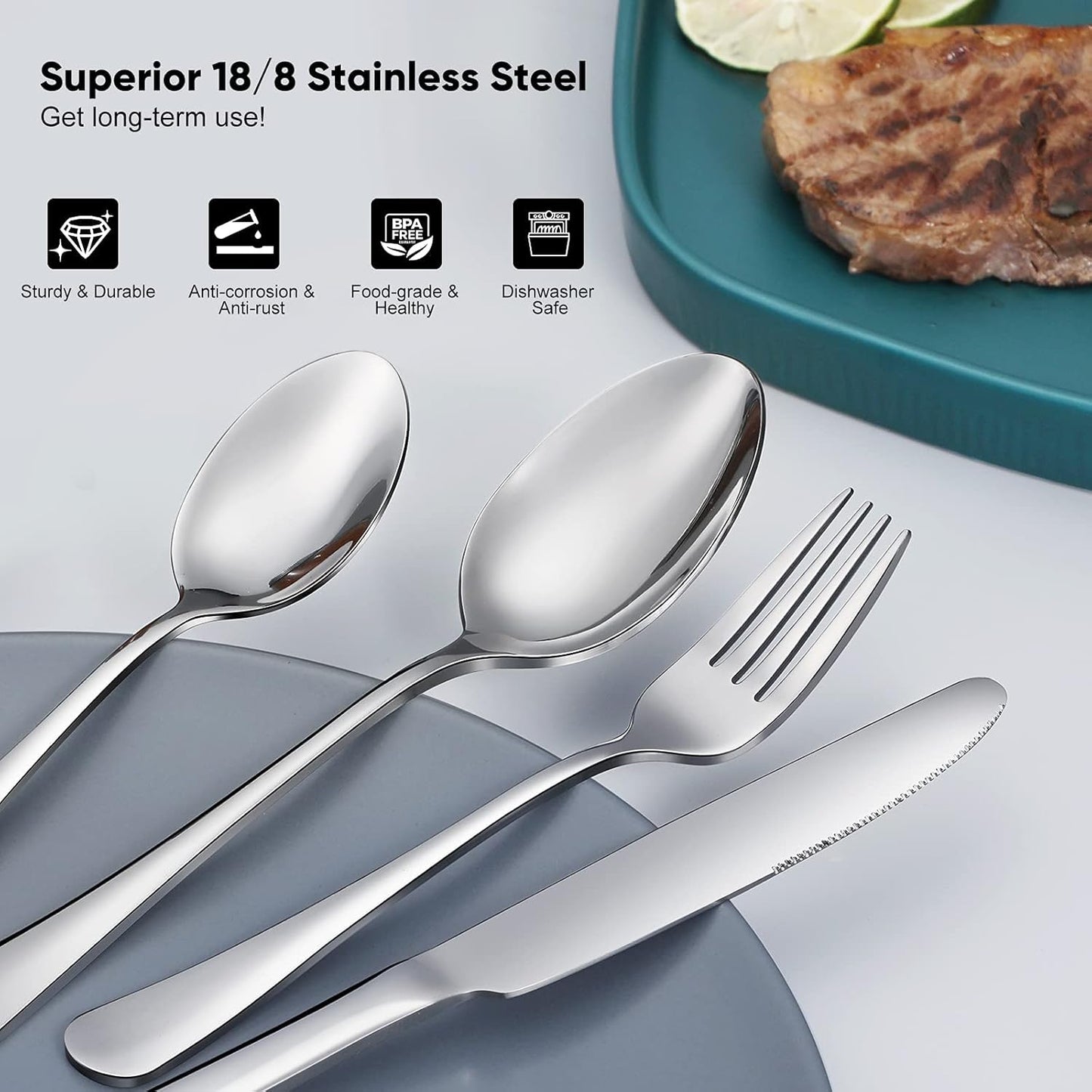 48-Piece Stainless Steel Cutlery Set | Service for 8 with Steak Knives