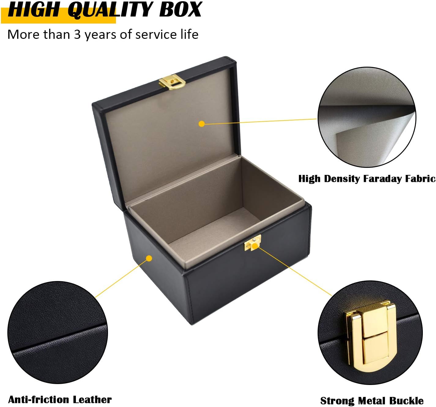 Faraday Key Fob Protector Box, RFID Signal Blocking Box, Faraday Bag Signal Blocking Bag Shielding Pouch Wallet Case for Car Key (Black)