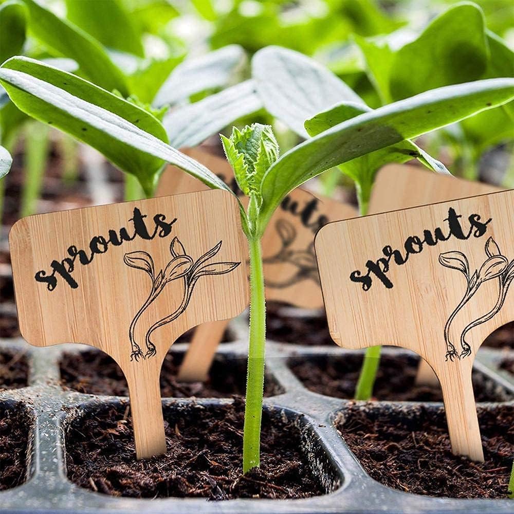 Bamboo Plant Labels Outdoor Wooden Plant Signs Waterproof 50pcs