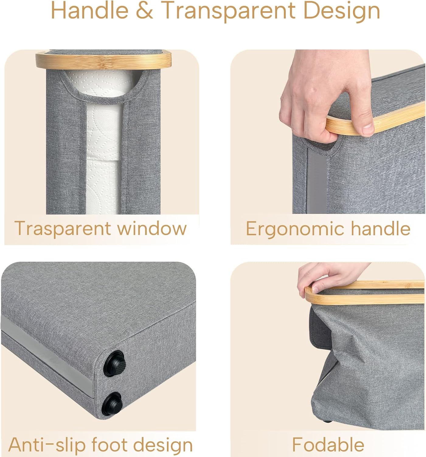 FYL Toilet Roll Storage, Toilet Paper Storage, Portable Foldable Water-Repllent Bamboo Toilet Paper 12 Rolls Holder Storage With Handle For Bathroom (White)