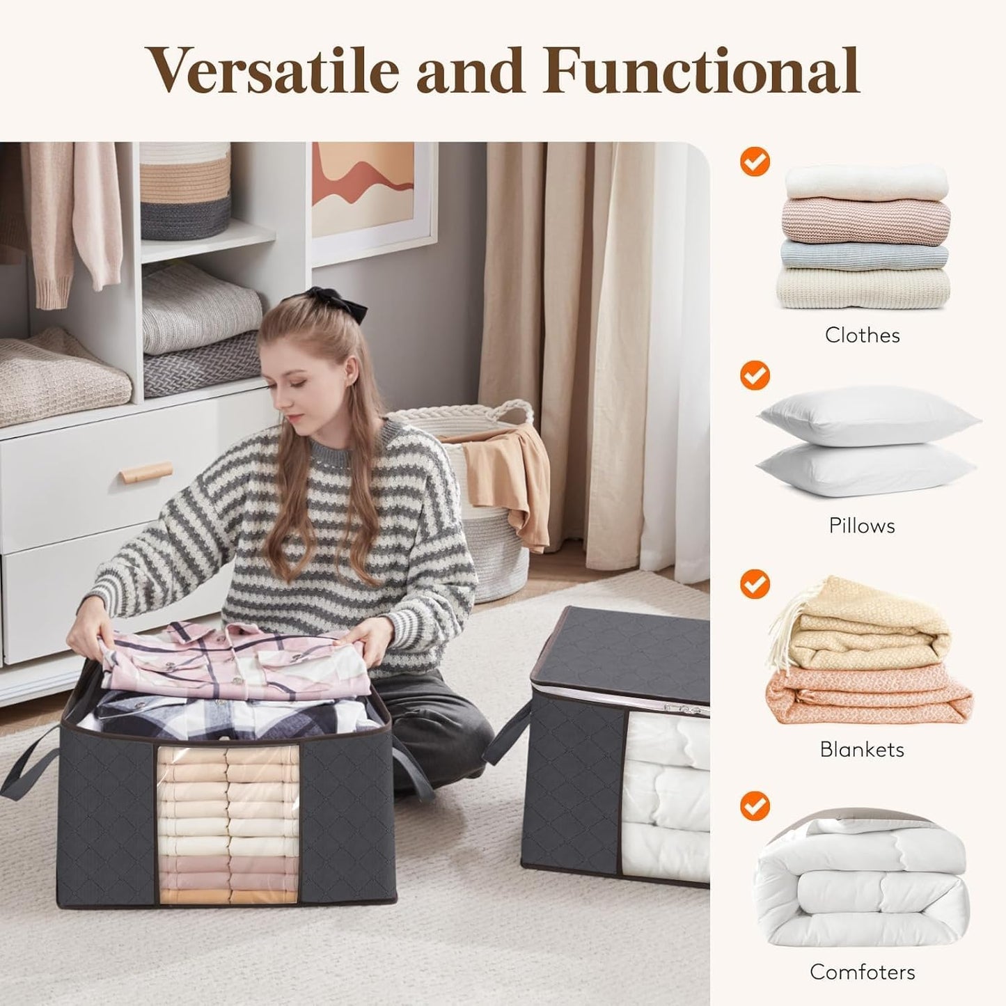 6-Pack Clothes Storage Bags | Reinforced Handles & Sturdy Zippers | Closet Organizer
