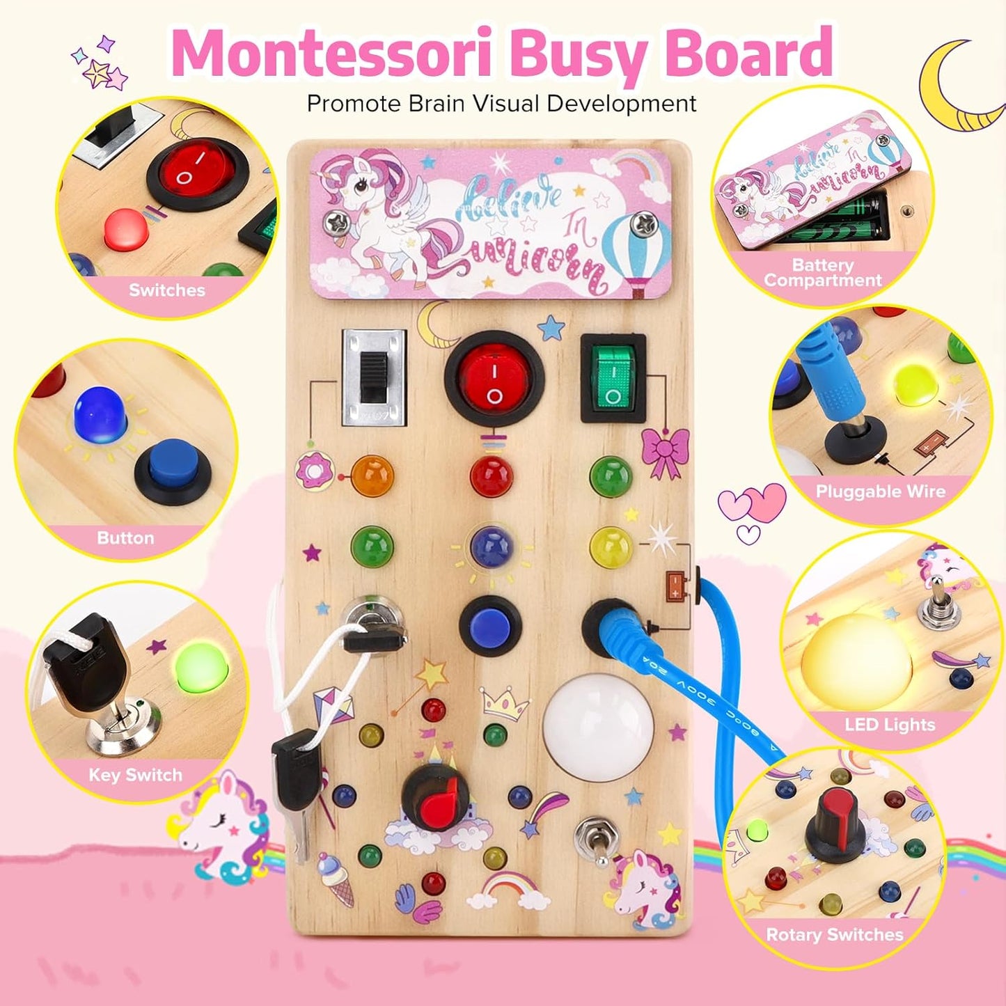 Montessori Busy Board Kids Toys, Toys for 1+ Year Old, Sensory Wooden Boy Toddler Games