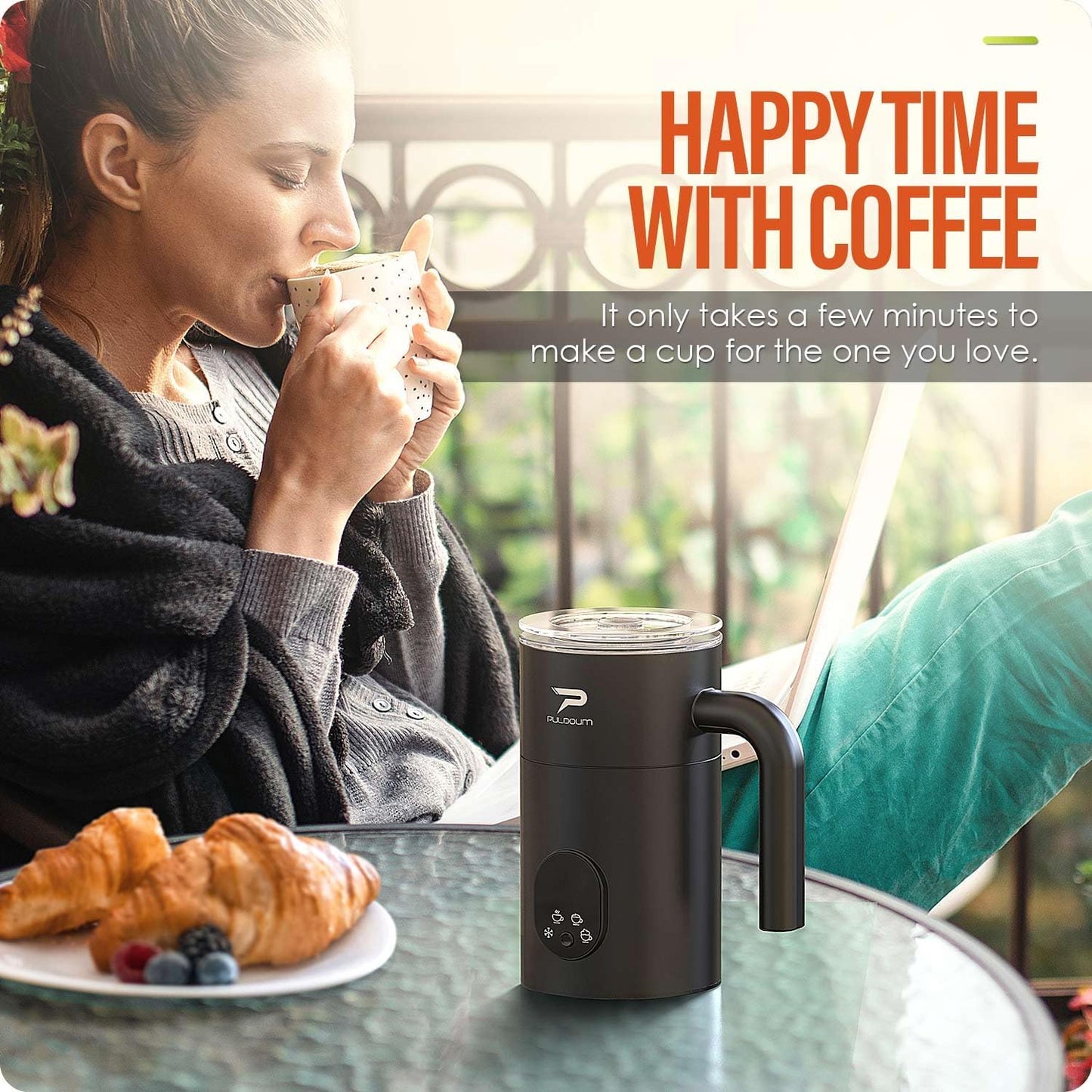 Milk Frother, Electric Milk Frother and Steamer 4 in 1 Automatic Coffee Steamer Frother, 11.8OZ / 350ML Warm and Cold Foam Frother for Coffee (Black)