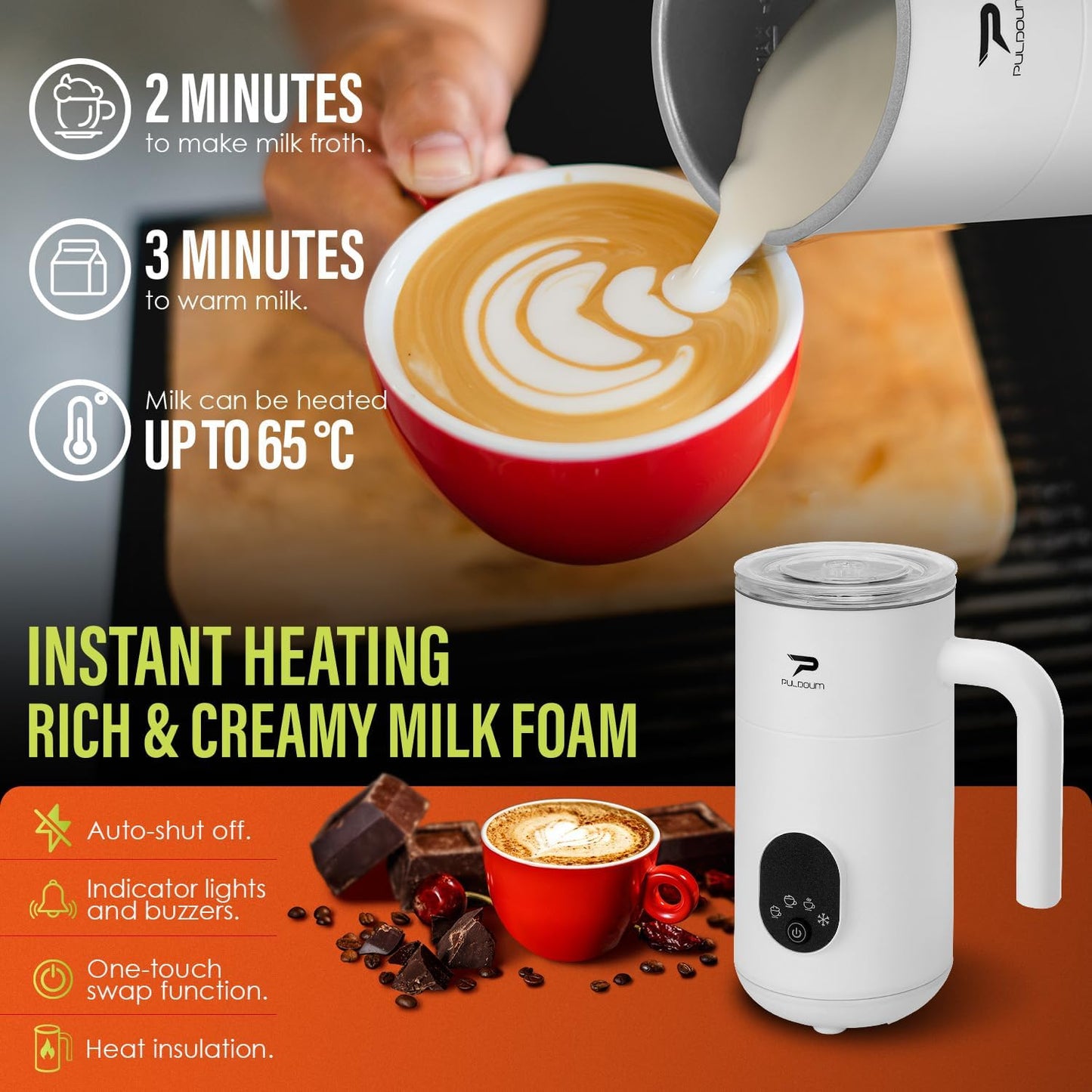 Milk Frother, Electric Milk Frother and Steamer 4 in 1 Automatic Coffee Steamer Frother, 11.8OZ / 350ML Warm and Cold Foam Frother for Coffee (Black)