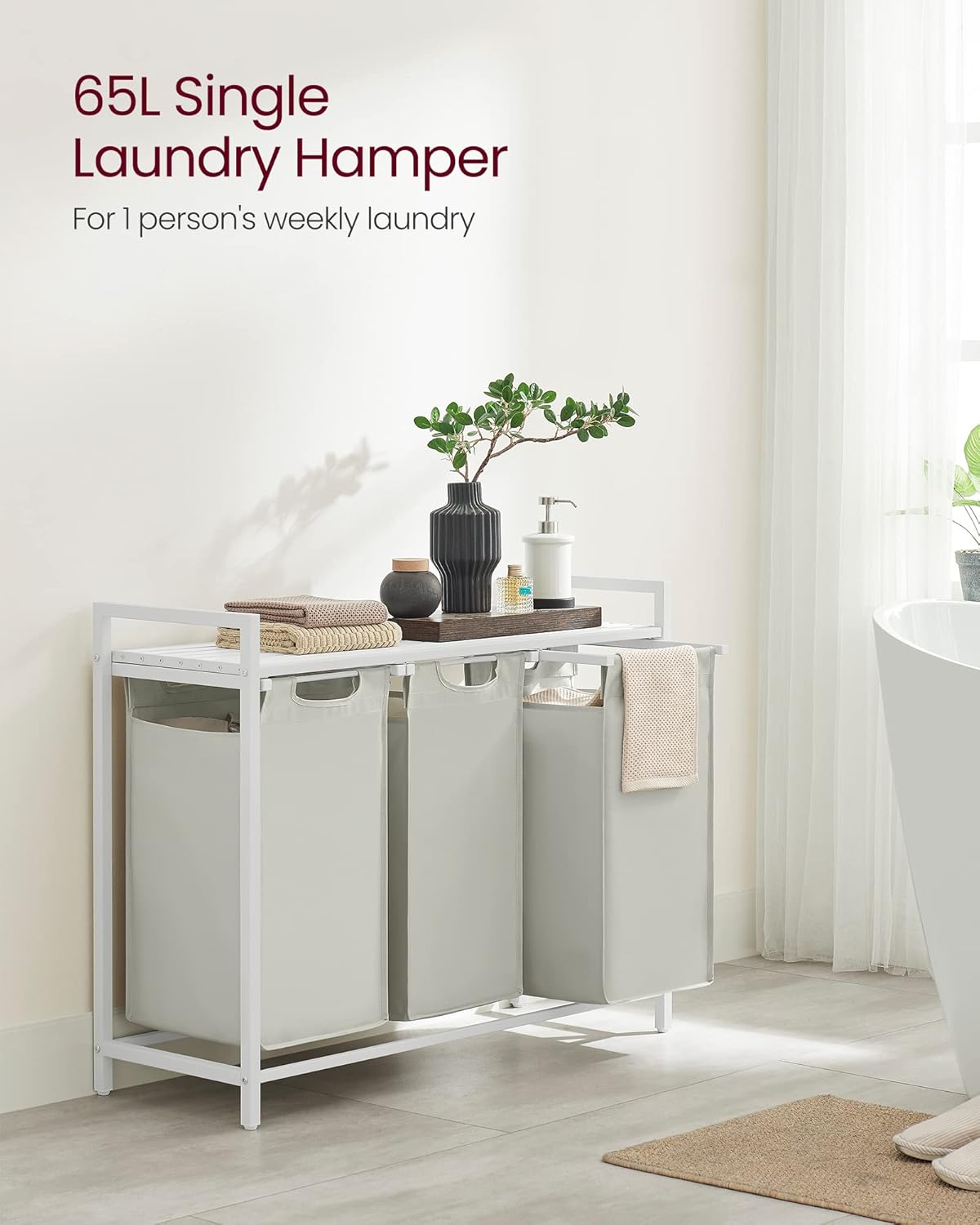 Laundry Hamper with Shelf | 3-Section Laundry Sorter | Storage Unit