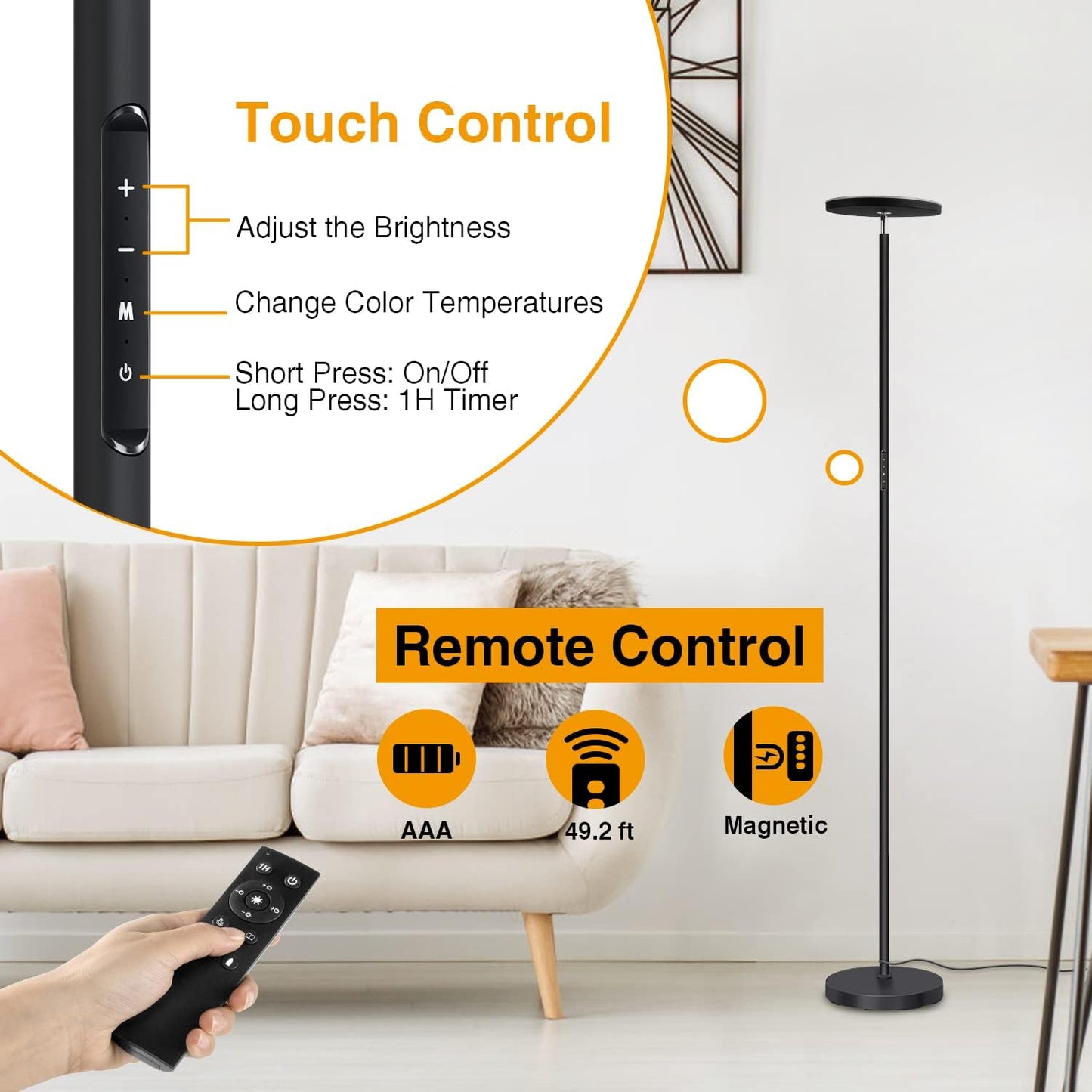 Modern LED Floor Lamp with Remote | Eye-Caring & Dimmable