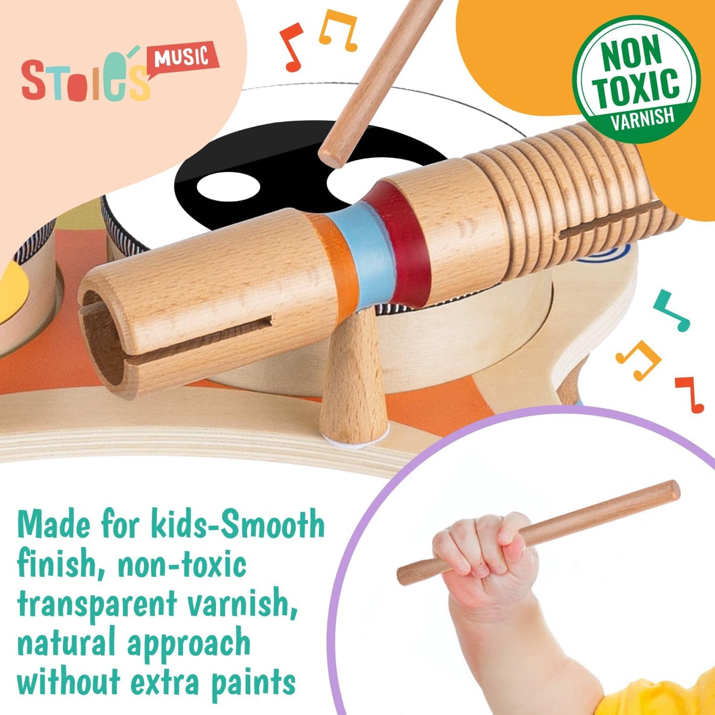Stoie's Wooden Musical Instruments for Toddlers 1-3, Montessori Music Toys for 1 Year Old, with Xylophone, Tambourine and Maracas, Educational Development and Creativity, Baby Musical Instruments