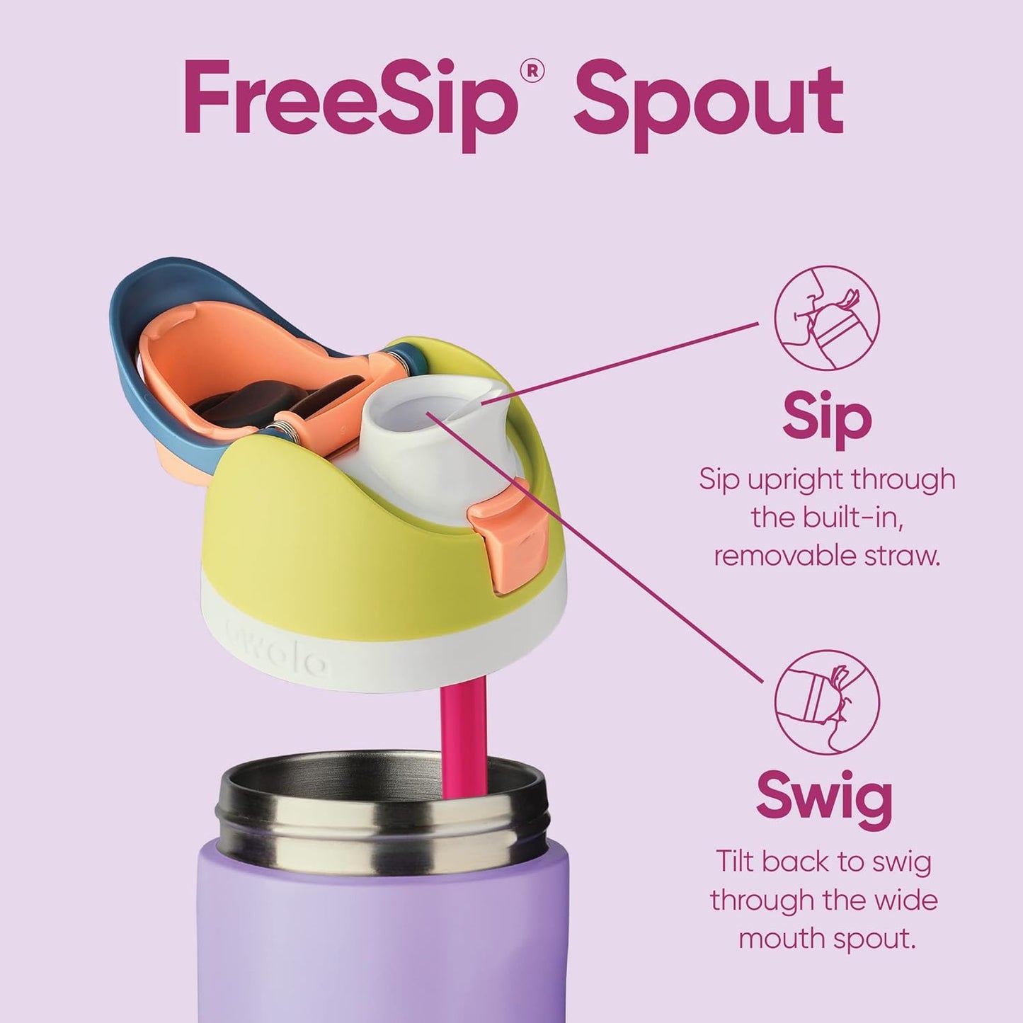 Insulated Stainless Steel Water Bottle - FreeSip Straw & Spout