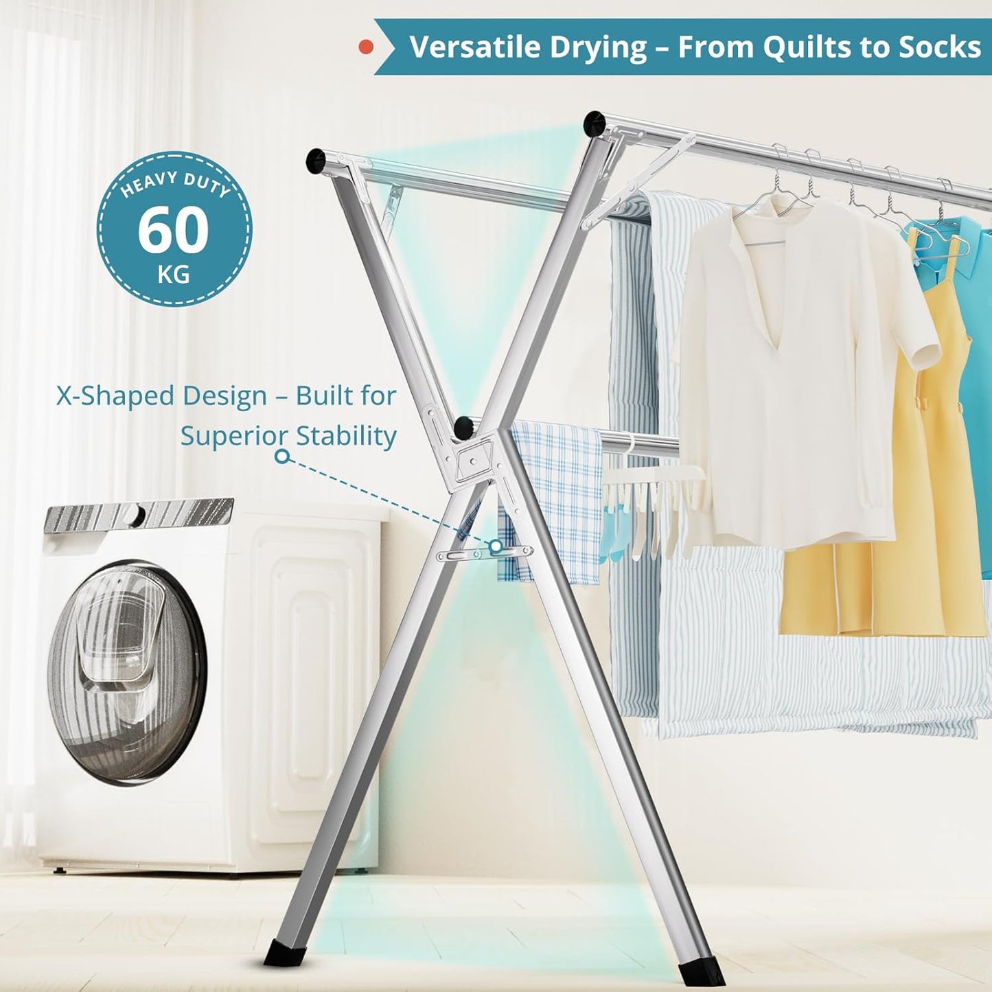 Heavy-Duty Collapsible Clothes Drying Rack | Extendable Stainless Steel