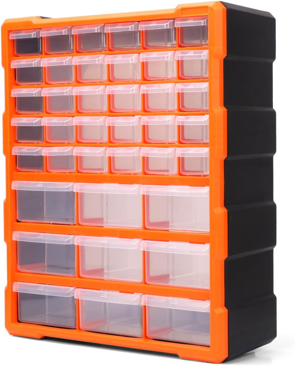 HORUSDY 39-Drawers Storage Cabinet Tool Box, Wall Mount Parts Storage Bin Chest Case Plastic Organiser Toolbox with Divider In Each Drawer