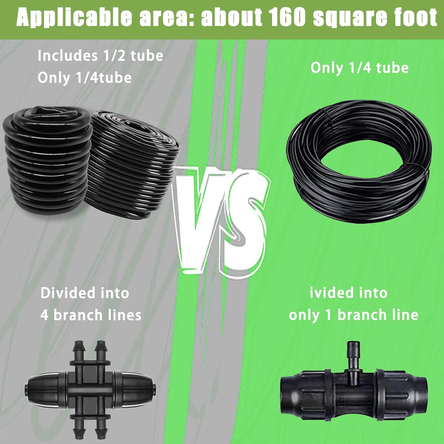 Tivddikun Drip Irrigation Kit, 360° Bendable Watering System with 49FT/15M Drip Irrigation Hose, 20 T-joints, 15 Adjustable Brass Misting Nozzles, 10 Fixed Stems, Anti-blocked Universal Faucet Adapter