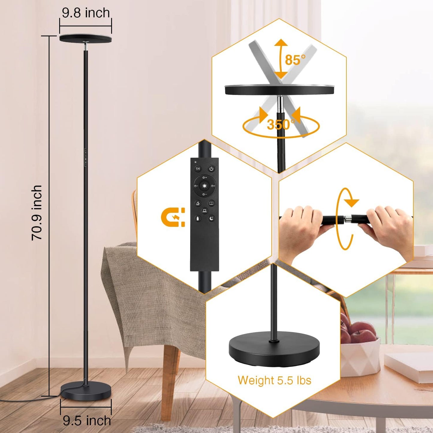 Modern LED Floor Lamp with Remote | Eye-Caring & Dimmable