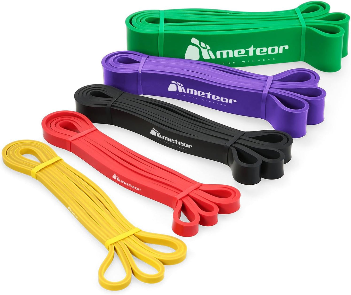 Meteor Essential Power Bands, Resistance Loop Set, Natural Latex Fitness Bands for Workout, Yoga, Weightlifting, Physical Therapy, Rehab, Bench Press, Dead Lift, Improve Mobility and Strength